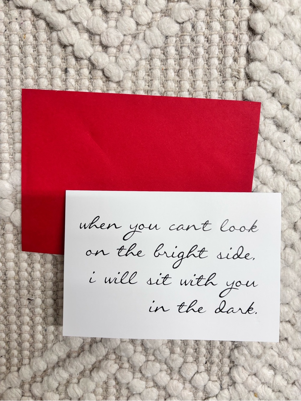 Sympathy Card White with black cursive message of solidarity- envelope included